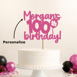 100th Birthday Personalized Glittering Pink Cake Pick